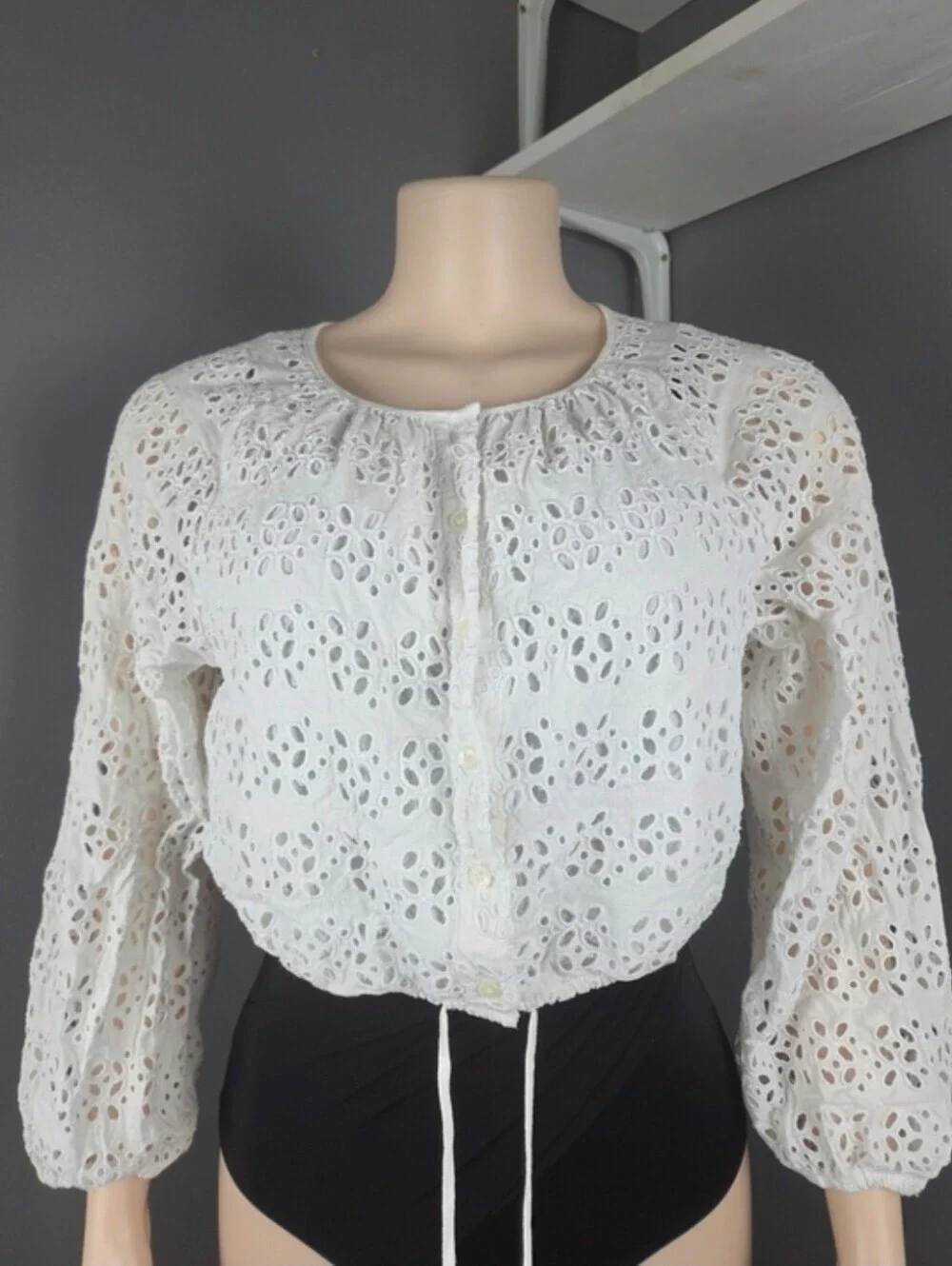 Women’s White Eyelet Button-Front Blouse